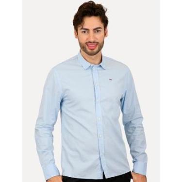 Imagem de Camisa Tommy Jeans Masculina Slim Original Stretch Azul Claro-Masculino