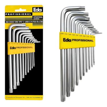Imagem de Chave Para Parafuso Torx Aço Tipo L 10 Peças T9 A T50 Eda Co