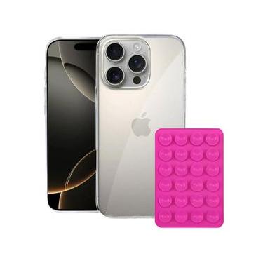 Imagem de Kit Capa Crystal Slim para Iphone 16 Pro +  Ventosa - ROSA