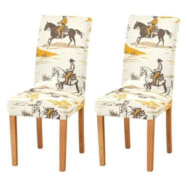 Imagem de xigua Capas de cadeira vintage caubói ocidental, 4 peças, capas elásticas laváveis para cadeira de cozinha, protetor de assento removível para festas de fim de ano, cozinha, hotel, sala de jantar