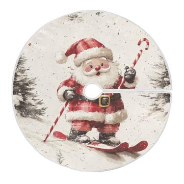 Imagem de Qilmy Linda saia de árvore de Natal para esquiar Papai Noel 120 cm, camurça para árvore de Natal, adequada para decoração de armário em ambientes internos e externos, festas, escritórios, lojas