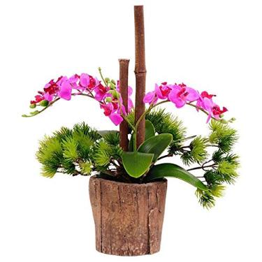 Imagem de LMJYU Bonsai de orquídea artificial com vaso de toque real orquídeas falsas flores Phalaenopsis bonsai arranjo para decoração de festa de mesa de escritório em casa