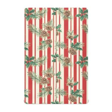 Imagem de CEBUGI Lençol de berço elástico para bebês meninos e meninas, estampa de azevinho com pinhas, portátil, mini lençol com elástico para crianças, material neutro, ultramacio, colchão infantil padrão