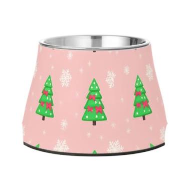 Imagem de Burbuja Tigela de árvore de Natal para cães de aço inoxidável para comida e água, antiderrapante para cães médios e gatos, 590 ml
