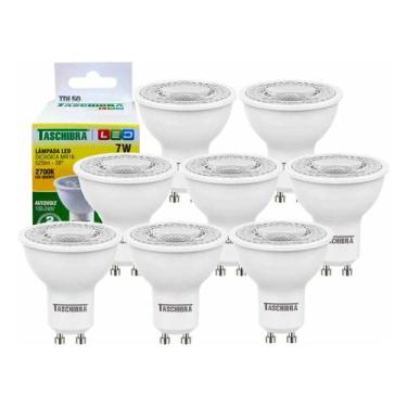 Imagem de 8 Lâmpada De Led Dicróica Mr16 Tdl 50 7w Gu10 Taschibra 2700k