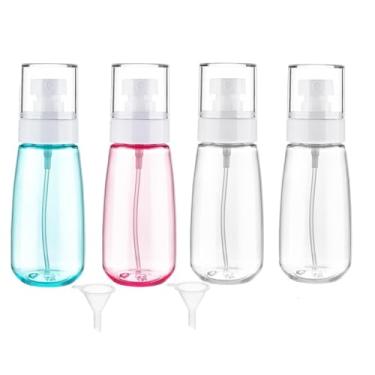 Imagem de LMYzhijia 4 frascos de spray de viagem de 59 g para mini frasco de spray facial de maquiagem, recipientes de viagem transparentes recarregáveis para perfume, óleo essencial cosmético (2 funis também