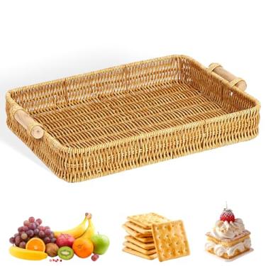 Imagem de Bandeja de vime retangular de vime para frutas, armazenamento e decoração de alimentos – Essencial para casa, cozinha, restaurante