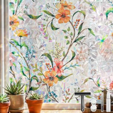 Imagem de DUOFIRE Película de privacidade para janela, vitral, decorativa, arco-íris, floral, jardim, aderência estática, não adesiva, reutilizável, antirUV, decalque colorido para casa (35,4 × 199,9 cm)