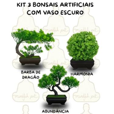 Imagem de Genérico, Kit 3 Plantas Bonsais Artificiais Decorativas – Estilo Oriental sem Manutenção Vasos Escuros Moderno