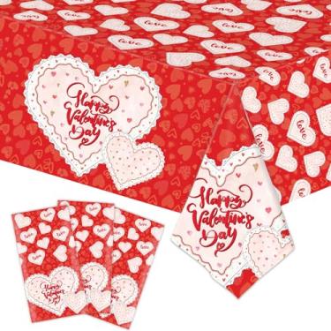 Imagem de Toalha de mesa para Dia dos Namorados, toalha de mesa clássica de renda vermelha e branca retangular de plástico retangular para dia dos namorados, decorações de dia dos namorados para festas
