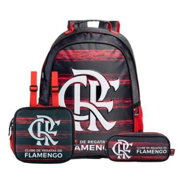 Imagem de Kit Mochila Costas Flamengo Clube Regatas Lancheira E Estojo Cor:Preto