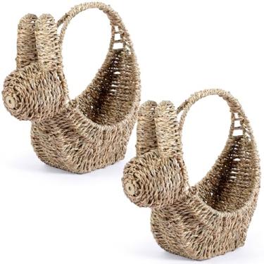 Imagem de Suzile 2 peças, cesta de Páscoa, bandeja de servir algas marinhas com alça de coelho bandeja de tecido de vime de coelho cesta de mesa de centro para decoração de mesa de casa de Páscoa, 25 x 25 x 14