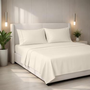 Imagem de Mayfair Linen Jogo de cama King Size 100% algodão egípcio – Jogo de cama king size luxuoso de algodão egípcio série 2000 (4 peças, marfim), macio e refrescante, tecido de cetim 43,2 cm com bolso
