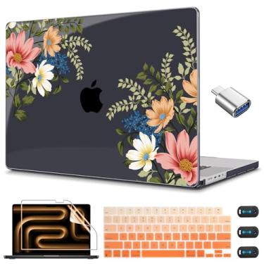 Imagem de CISSOOK Compatível com MacBook Pro 14 polegadas 2025 2024 2023, capa rígida com capa de teclado para MacBook Pro 14 M5 M4 M3 M2 M1, flor retrô