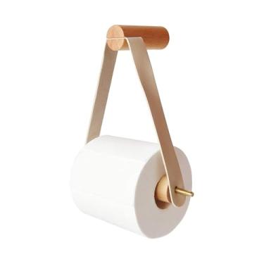 Imagem de Suporte de Papel Higiênico Madeira Retrô Rack Toalha Montado na Parede com Design Rústico Único Instalação Fácil Acento Couro para Banheiro Cozinha Sa