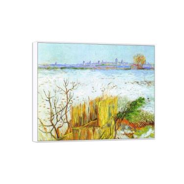 Imagem de Vincent van Gogh Famosa pintura em tela de arte de parede pronta para pendurar Neve com Arles. Imagem em moldura branca para decoração de sala de estar 70 x 85 cm 27 x 33 pol