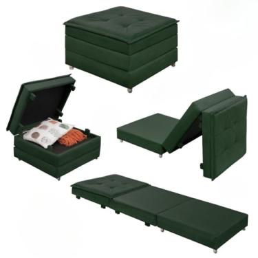 Imagem de Puff Baú Dobrável que Vira Cama Solteiro – Estrutura em Madeira Maciça Pinus, Rodízios e Espuma D23, Suporte 90kg(Verde)