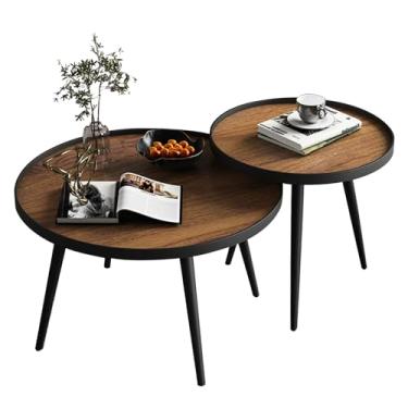 Imagem de Conjunto de mesa de centro redonda, mesas de centro de madeira para sala de estar, mesas laterais empilháveis, mesa lateral de sofá, mesa central simples moderna, para sala de estar em casa