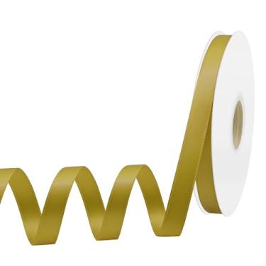 Imagem de Yamkim Fita de cetim dourada de 1,27 cm, fita de cetim de poliéster dupla face, ideal para embrulho de presente, artesanato DIY, convites, casamento, buquê de flores, costura