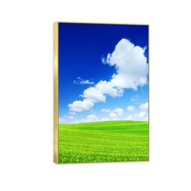 Imagem de BMZFYBS Quadro dourado arte de parede paisagem impressões em tela - campo nuvens brancas - pintura de decoração - imagens para quarto 50 x 75 cm 20 x 30 pol