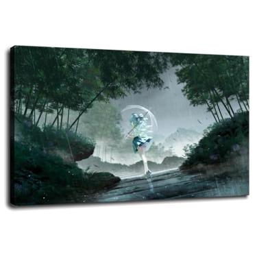 Imagem de Anime Girls Wall Art Forest Canvas Prints Pôster inteiro para casa conjunto de 1 decorações com moldura 61.0 cm x 40.6 cm