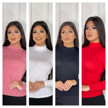 Imagem de Kit 4 blusa feminina cacharrel com manga longa - GK TODA BELA, Preta b