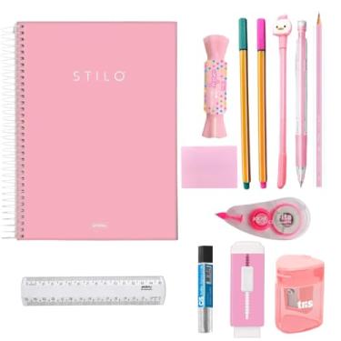 Imagem de Kit Material Escolar Feminino Completo Tons Pastel, Volta Às Aulas Premium, Para Ensino Fundamental e Médio (Rosa)