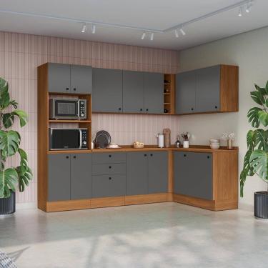 Imagem de Cozinha Modulada Pixel Kappesberg 100% MDP Canela/Cinza Sagrado 628cm