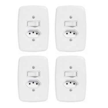 Imagem de 4 Interruptor Apagador Simples + Tomada 10A Embutir Pluzie