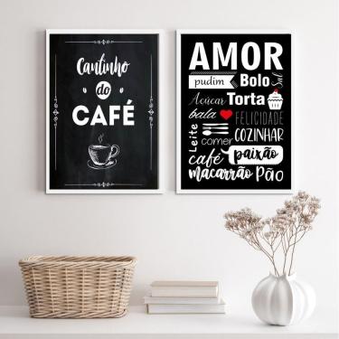 Imagem de Kit 2 Quadros Café Amor 33x24cm - Vidro e Moldura Branca