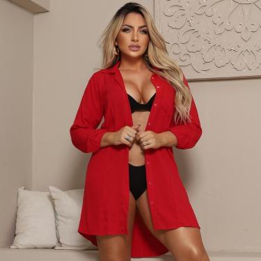 Imagem de Saída de praia feminina camisão manga longa soltinha-Feminino