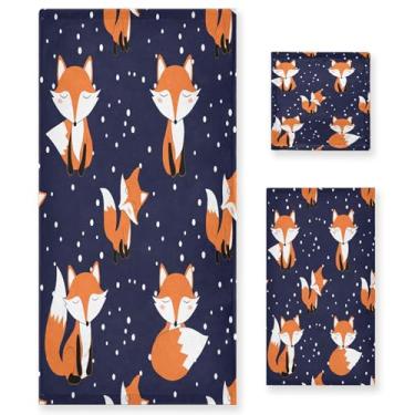 Imagem de xigua Conjunto de toalhas de banheiro de raposas de desenho animado absorvente macio 3 peças toalha de banho toalha de mão toalhas decorativas para banheiro, academia, hotel, praia, piscina