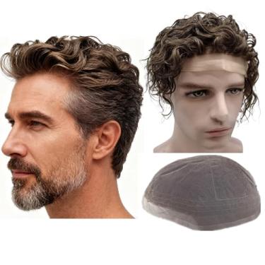 Imagem de Peruca de cabelo humano para homens com renda suíça HD 25,4 x 20,3 cm tamanho base 15,2 cm de comprimento prótese masculina unidades de remendo implante 10 mm sistema de substituição de peças de
