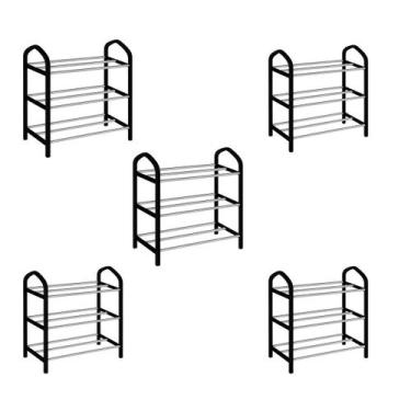 Imagem de Kit 4 Sapateira 3 Andares Preta Calçado Sapato Organizadora Multiuso M