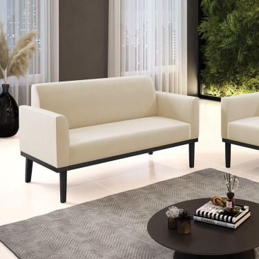 Imagem de Poltrona Namoradeira Decorativa Pés Fixo Em Madeira Preto Suede Bege