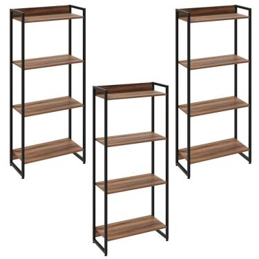 Imagem de Kit 3 Estantes Escritório 4 Prateleiras 145x60cm Nogal