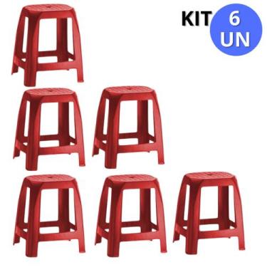 Imagem de kit banco, banquinho, banqueta, plástico reforçado 47cm - 6 unidades -