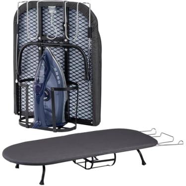 Imagem de Tábua de passar roupa de mesa pequena com suporte de ferro, tábua de ferro portátil com pés antiderrapantes, mini tábua de passar roupa dobrável com capa e almofada para casa, viagem e apartamento