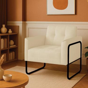 Imagem de Poltrona Sala Industrial Alta Tubo Preto Elisa Suede D03 - D'rossi Cor Bege