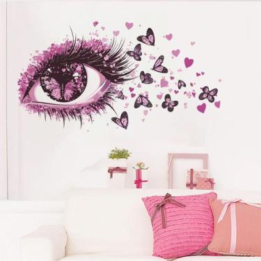 Imagem de Adesivos de parede Pink Butterfly Eye removíveis 45x60cm PVC - yiweisa