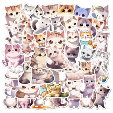 Imagem de Pacote de adesivos em aquarela Cat 50 unidades Kawaii Cartoon Animal V
