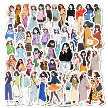 Imagem de Adesivos desenhados à mão, roupa de menina, estética e moda x50 - Yiwe