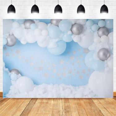 Imagem de Pano de fundo azul e branco Balloon Arch Cloud Baby Shower - Yiweisai