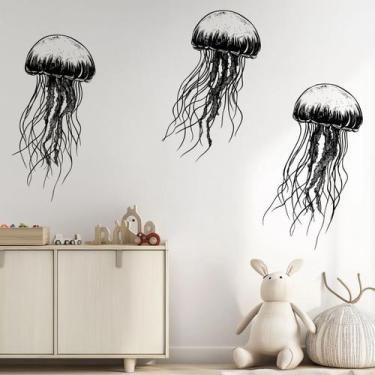 Imagem de Adesivos de parede Sketch Jellyfish Ocean Theme 30x60cm PVC - yiweisai