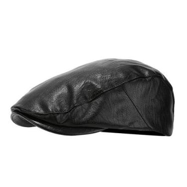 Imagem de Chapéu Gatsby Newsboy masculino de couro preto com boné plano 54-58cm 