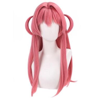 Imagem de Peruca de cosplay rosa longa reta com parte superior dividida e trança