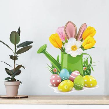 Imagem de Adesivos de parede Regador de Páscoa com flores em PVC 39x40cm - yiwei