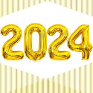 Imagem de Balão LHOAVWE 2024 Gold, balões numéricos de 40 polegadas para o Ano N