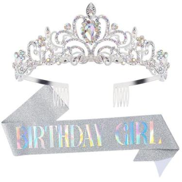 Imagem de Conjunto de decoração Leixi Birthday Girl Sash & Rhinestone Tiara