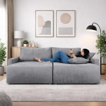 Imagem de Sofá Cama Living Retrátil Milão Com Almofadas Soltas 2,20 em Linho Cor